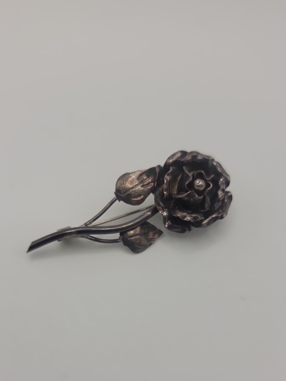 Vintage Sterling Silver Floral Rose Brooch Antiqued Silver Mexican